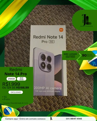 REDMI NOTE 14 PRO, 256GB, 8GB RAM, LACRADO, EXCLUSIVO!