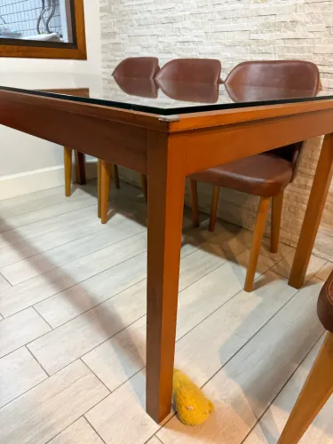 Mesa de Jantar 180x90 Madeira Maciça com Tampo de Vidro Removível
