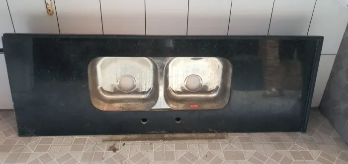 Bancada Granito Preto São Gabriel 1,70m + 2 Cubas Inox NOVA
