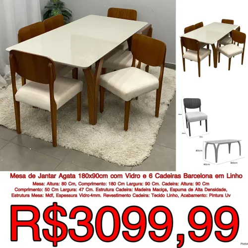 Mesa ágata jantar com 6 cadeiras Barcelona / frete grátis / pague na entrega 