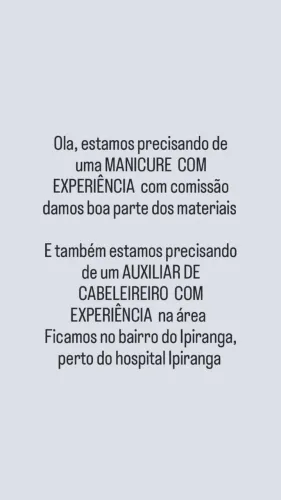 Vaga de MANICURE E AUXILIAR DE CABELEIREIRO