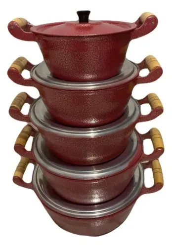 Jogo de panelas aluminio vermelho craqueado