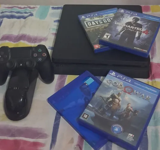 PS4 SLIM SUPER NOVO+5 JOGOS+BASE DE CARREGAMENTO