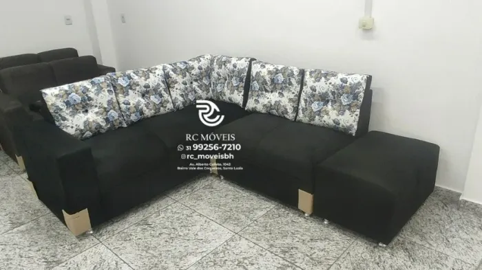 Sofá de Canto com Puff Suede de qualidade D33 Confortável Direto da Fábrica