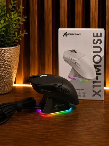 Mouse Gamer Attack Shark X11 Sem Fio RGB com Dock + Entrega Grátis
