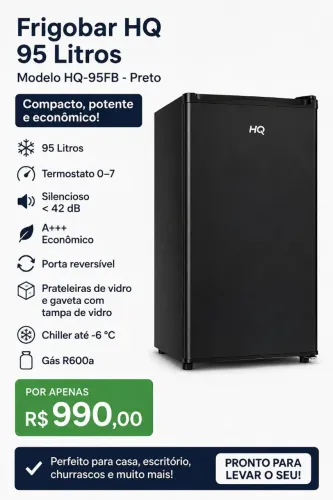 Frigobar HQ 95 Litros - Preto | Modelo HQ-95FB venda pelo valor 990 reias