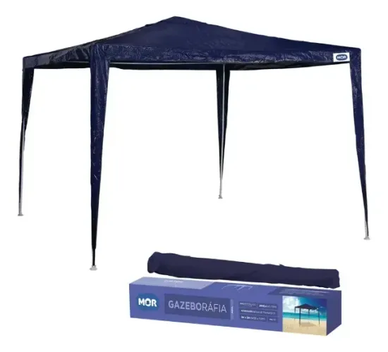 Tenda Gazebo Mor Ráfia P/ Praia Aço Carbono 3x3m Azul