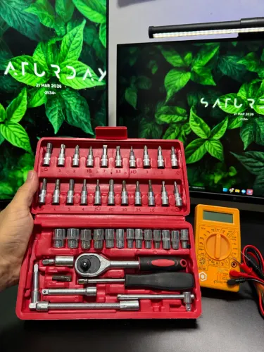 Kit Chave Catraca Soquete 46 peças+MULTÍMETRO DIGITAL BRINDE