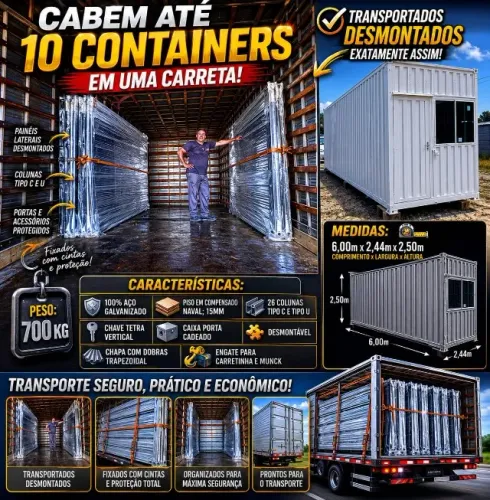 Container de 6 metros DESMONTÁVEL transporte de até 10 por frete