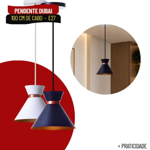 Pendente Dubai 17cm Preto com Cobre para Mesa e Balcão Gourmet com Cabo de 1m - SCS47