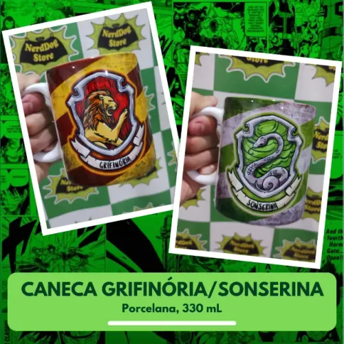Caneca Grifinória Sonserina - NerdDog Store - Harry Potter Hogwarts Gryffindor Slytherin