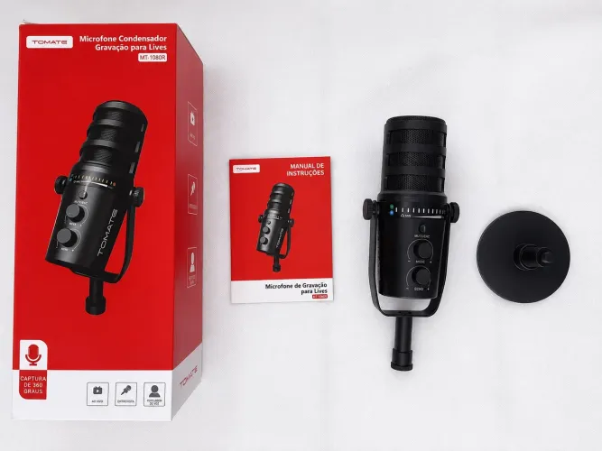 Microfone Condensador Tomate MT-1080R Novo Lacrado para Lives, Podcast e Streaming