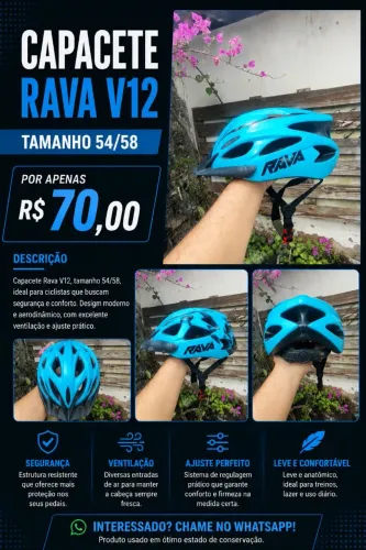 Capacete Ciclismo Rava V12 Azul - Tamanho 54/58 - R$ 70,00