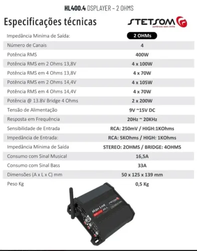 MÓDULO HL 400.4 DISPLAYER - 2 OHMS