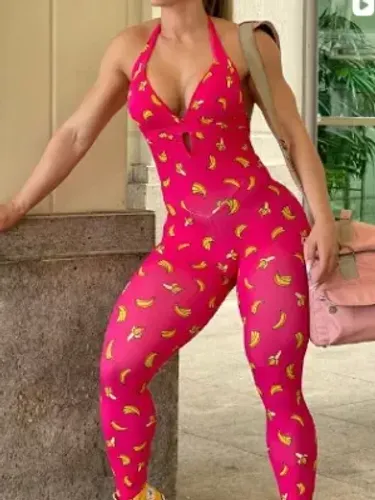 Macacão Fitness emots de banana Zero Transparência Novo