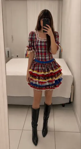 Vestido Festa Junina xadrez curto PP