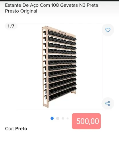 Estante com gavetas para pecas