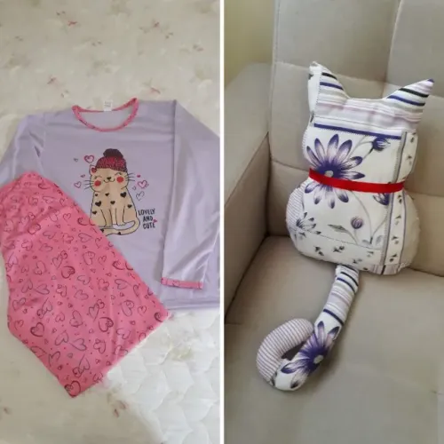 Pijama Manga Longa G (Novo) + Almofada Gato