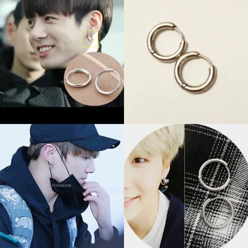 Brinco de argola fina masculino preto ou prata kpop 13mm