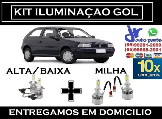 Kit Lampadas Ultra LED (Alta/Baixa/Milha) VW Gol Bola 6000K 12V 24V