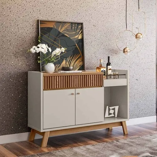 Buffet Lucca Amendoa 2 Portas - Frete Grátis - 10x S/ Juros - Receba Hoje