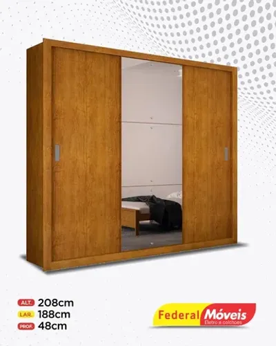 Guarda Roupa 3 Portas de Correr 4 Gavetas com Espelho Super Lindo Fazemos Entrega