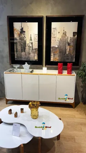 Buffet Balcão 166cm Sala Estar ou Jantar 4 Portas Lion Lukaliam Off White/Freijó