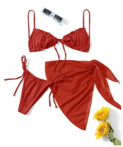 Biquini vermelho 3 peças e oculos de sol tartatura - Marca Shein