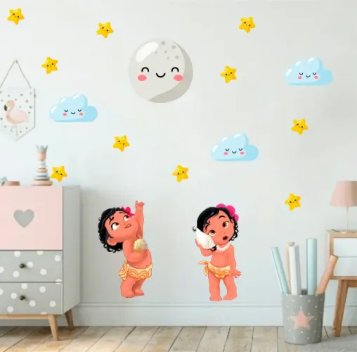 Adesivo decorativo personalizado de parede quarto infantil moana baby bebê