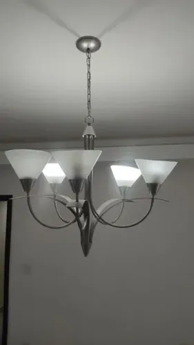Pendente/Lustre Metal Prata 5 Braços 5 Lâmpadas