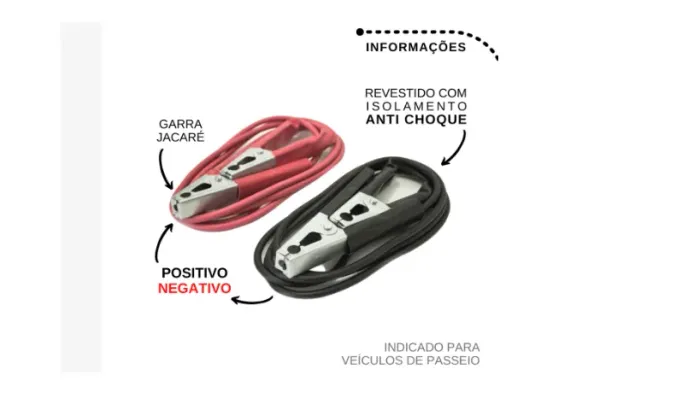 Cabo Chupeta Para Bateria De Carro Com 2,5m ( 2,5 Metros )