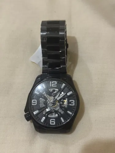 Relógio Masculino Preto com Visor Esqueleto