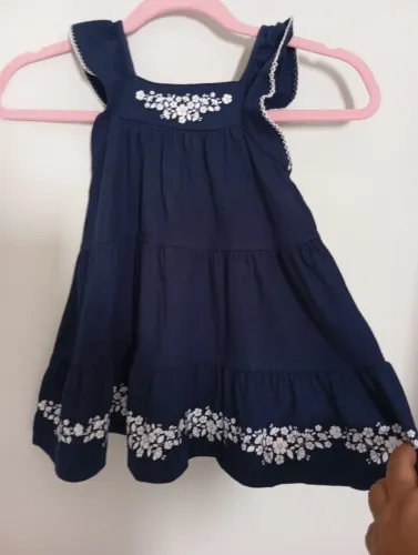 Vestido Infantil Azul com Flores Brancas