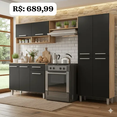 Armário de Cozinha Compacta Estrela 9 Portas 1 Gav C/ Balcão novo na embalagem