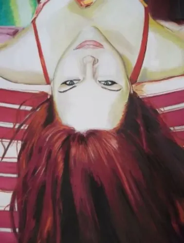 Quadro de mulher com cabelo ruivo óleo tela 30x40 cm