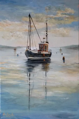 Quadro pintado à mão - Entre o céu e o mar