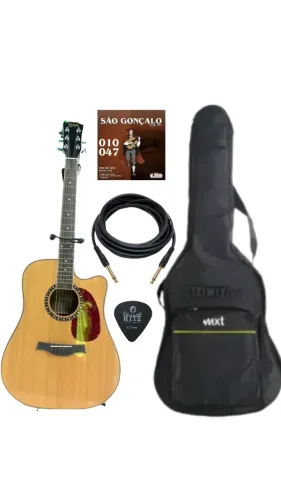 Violão Ewa Laura Ce Ltd Natural Aço + Cabo + Capa MXT + Acordoamento de aço São Gonçalo