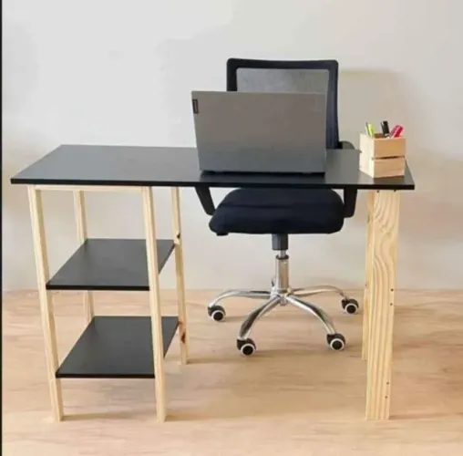 Mesa Escrivaninha 2 Prateleiras em MDF Preto Nova