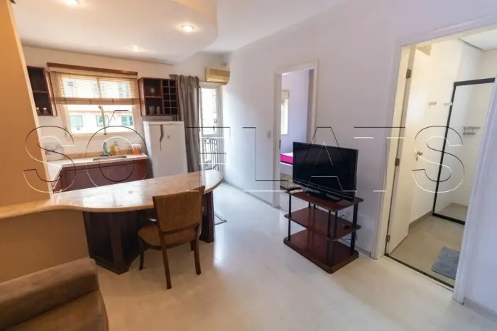 Flat na Vila Olímpia disponível para locação, próximo ao Shopping JK e Parque do Povo.