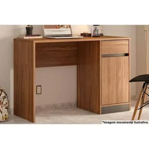 Mesa Office com 1 Porta e 1 Gaveta Amêndoa p54