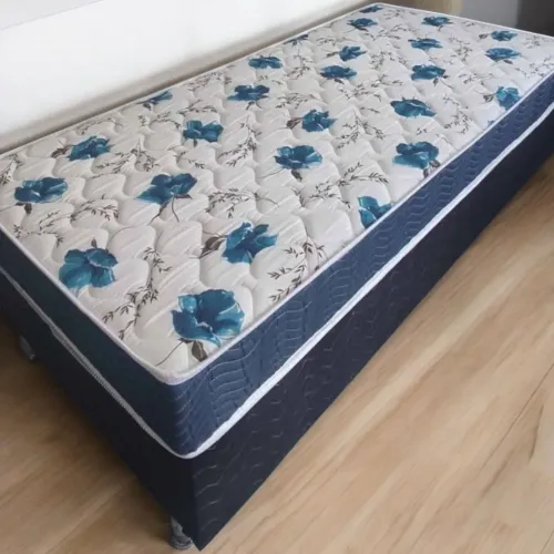 Cama Box Solteiro Floral Azul