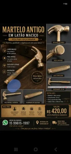 Martelo antigo em latão maciço