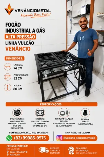 FOGÃO INDÚSTRIAL A GÁS 04 BOCAS ALTA PRESSÃO VENÂNCIO