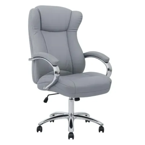 **Cadeira Presidente Boss Base Cromada Corino Cinza Luxo Executivo Conforto 31403