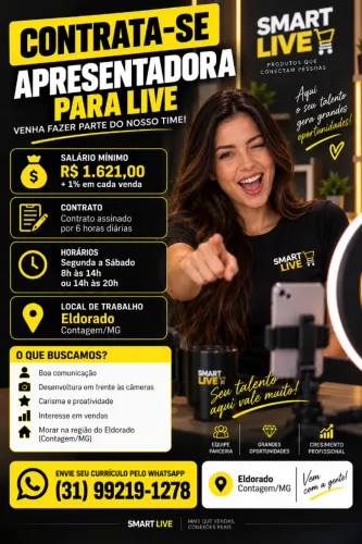 Apresentadora de Vendas Online / Live Commerce - 6h Diárias - Eldorado