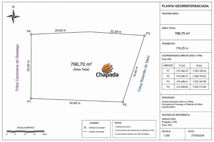 Terreno à venda, 766 m² por R$ 225.000 - Parque do Ribeirão- Lençóis/BA