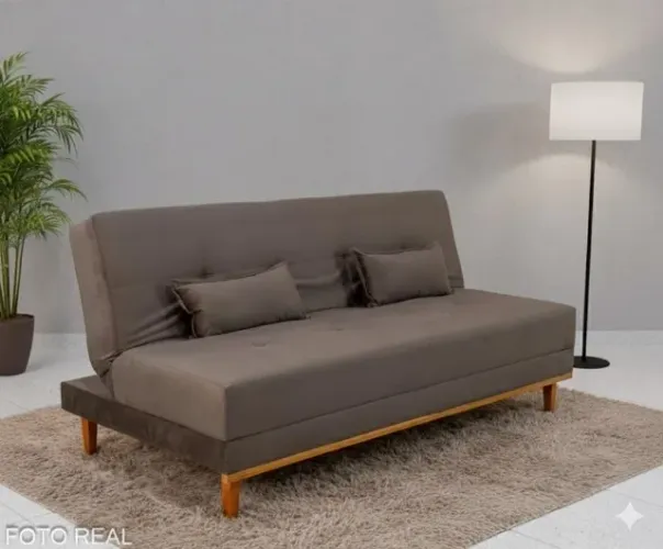 Sofá cama atuall veludo marrom 