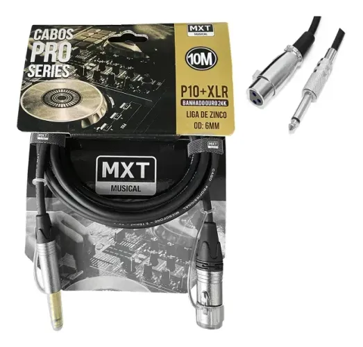 Cabo De Microfone P10/xlr Balanceado 6mm Mxt Pro Series 10m