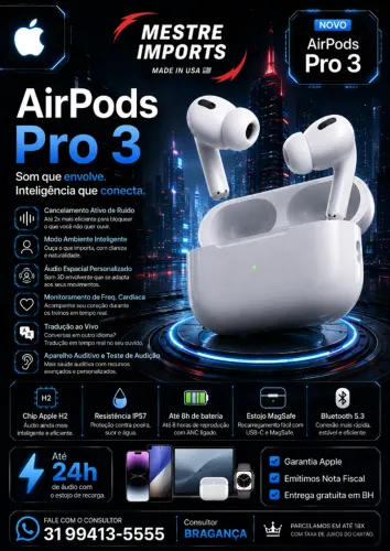 AirPods Pro 3 Apple USB-C Cancelamento de Ruído Garantia Apple