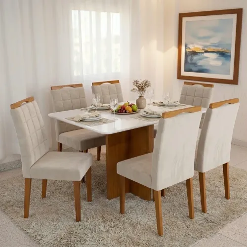 Mesa de Jantar Salinas 160 (Tampo c/vidro) com 6 Cadeiras Entrega Rápida
